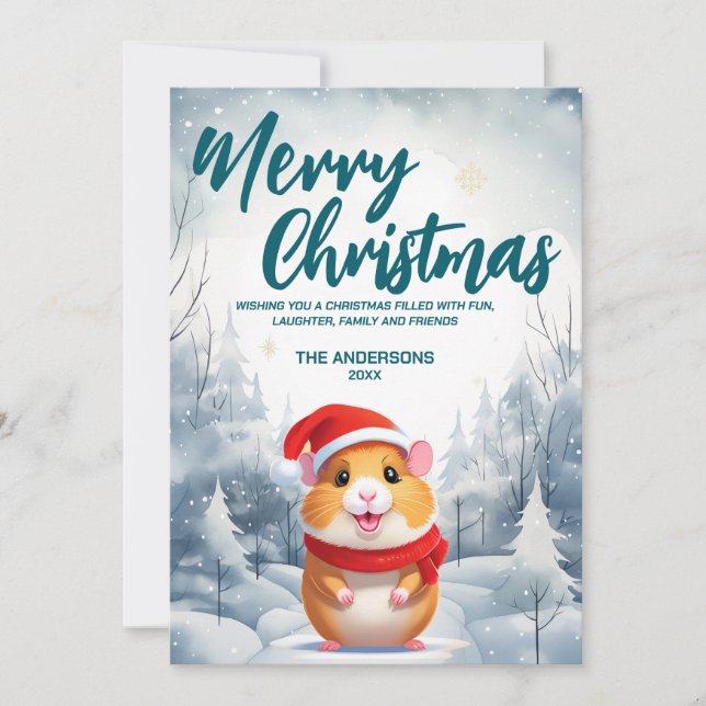 Cartão De Festividades Funny Hamster Merry Xmas árvore de neve Festa de N (Frente)