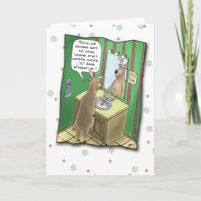 Cartão De Festividades Funny Holiday Cards: Working Christmas Eve (Frente)