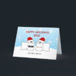 Cartão De Festividades Funny Just Roll With It Toilet Paper Couple<br><div class="desc">A funny and festive holiday card design featuring two toilet paper rolls wearing Santa hats saying "Just Roll With It." A light-hearted laugh at the toilet paper shortage during COVID quarantine and events. Personalize the greeting with your wording and add your personalized family names at the bottom. If the date...</div>