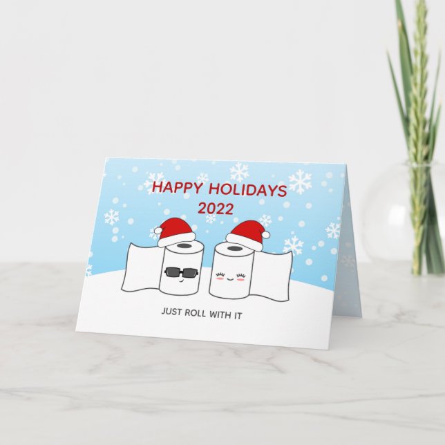 Cartão De Festividades Funny Just Roll With It Toilet Paper Couple (Frente)