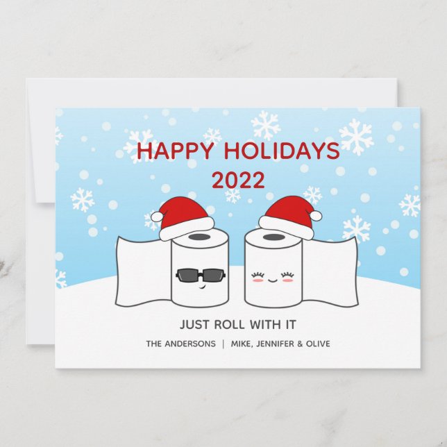 Cartão De Festividades Funny Just Roll With It Toilet Paper Couple (Frente)