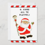 Cartão De Festividades Funny Lacrosse Christmas<br><div class="desc">Cartões criativos de cartões de natal de Natal de lacrosse,  com Papais noeis de lax stick. Editar texto para adicionar seu(s) nome(s).</div>