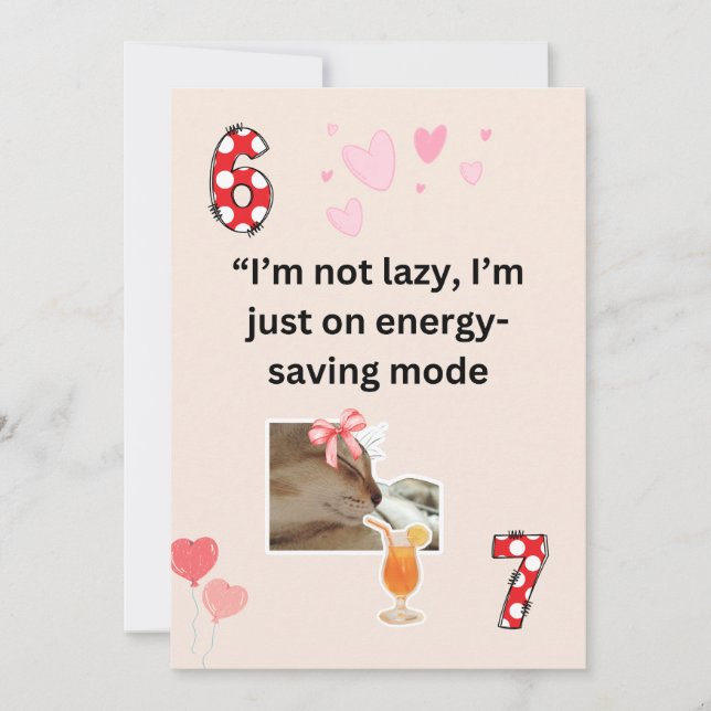 Cartão De Festividades Funny Lazy Cat Energy Saving Mode Humor Card (Frente)
