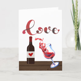 Cartão De Festividades Funny Love Wine Glass and Bottle Valentine's Day