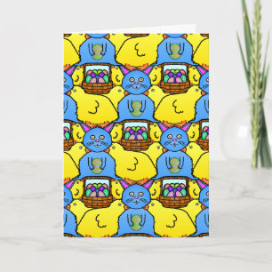 Cartão De Festividades Funny MC Easter Bunny Chicks Tessellation Pattern