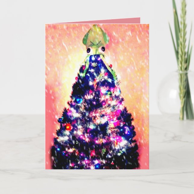 Cartão De Festividades Funny Merry Squidmas Angry Squid Christmas Tree (Frente)