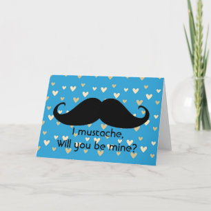 Cartão De Festividades Funny mustache Valentine's Day hipster hearts card