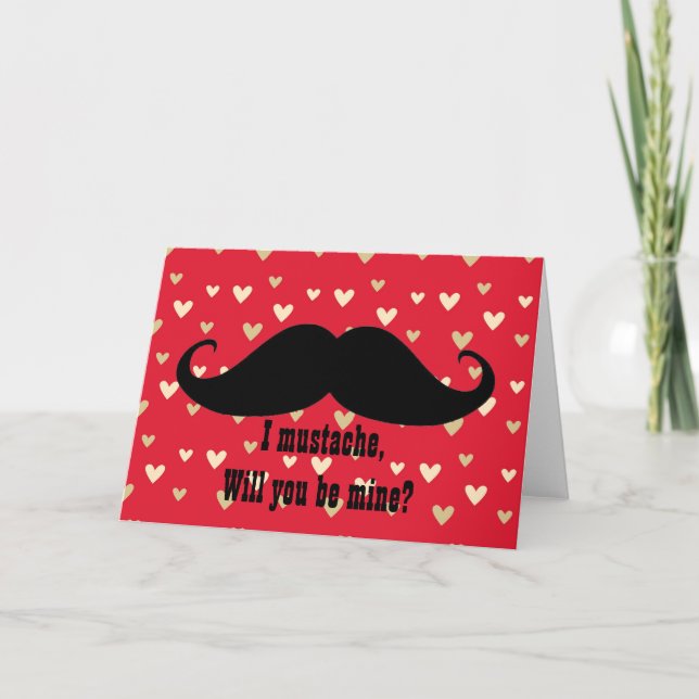 Cartão De Festividades Funny mustache Valentine's Day hipster hearts card (Frente)