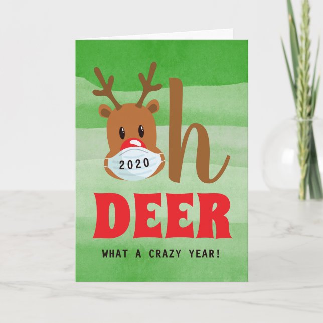 Cartão De Festividades Funny Oh DEER What a Year Mask Merry Christmas (Frente)