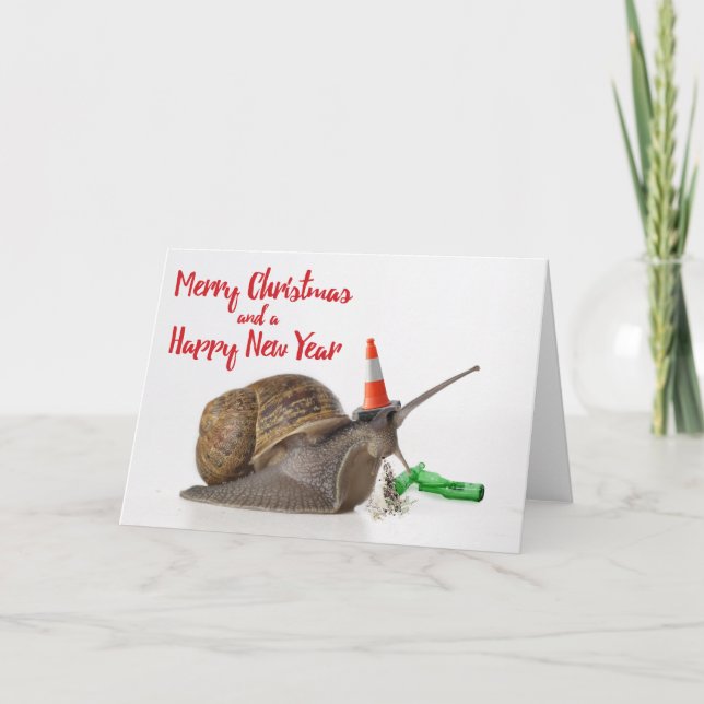Cartão De Festividades Funny Party Snail Christmas Card #3 (Frente)
