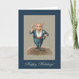 Cartão De Festividades Funny Partying Pig - Vintage New Year/Christmas