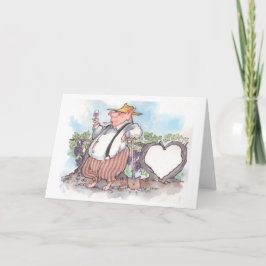 Cartão De Festividades Funny pig holding wine glass with heart vine