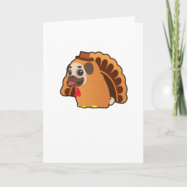 Cartão De Festividades Funny Pug Turkey Funny Thanksgiving Dog (Frente)