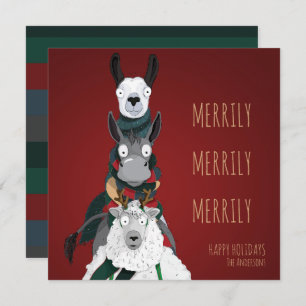 Cartão De Festividades Funny Quirky "Merrily Merrily Merrily" Vermelho Fe