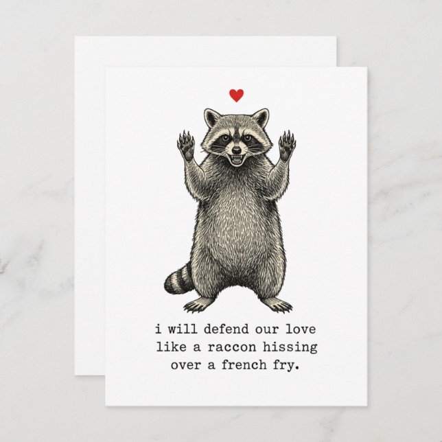 Cartão De Festividades Funny Raccoon Love Valentine Card for Him Her (Frente/Verso)