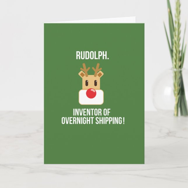 Cartão De Festividades Funny Rudolph Overnight Shipping Christmas Card (Frente)