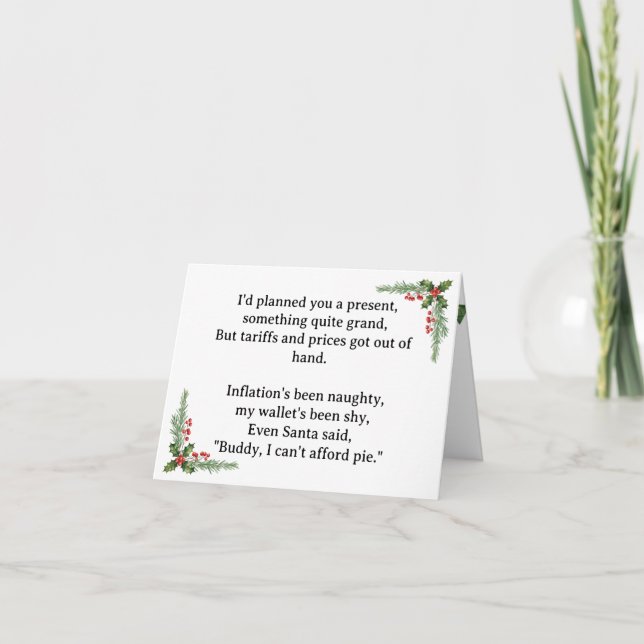 Cartão De Festividades Funny Sad No Gift Due to Tariffs and Inflation (Frente)