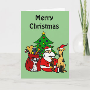 Cartão De Festividades Funny Santa and Puppy Dogs Christmas Art
