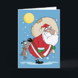 Cartão De Festividades Funny Santa Christmas Cards<br><div class="desc">Funny Christmas cards that features a cartoon drawing of a dog biting and hanging on to the butt of a tired and worn out Santa Claus. These customizable Christmas cards are perfect for friends,  family,  and co-workers.</div>