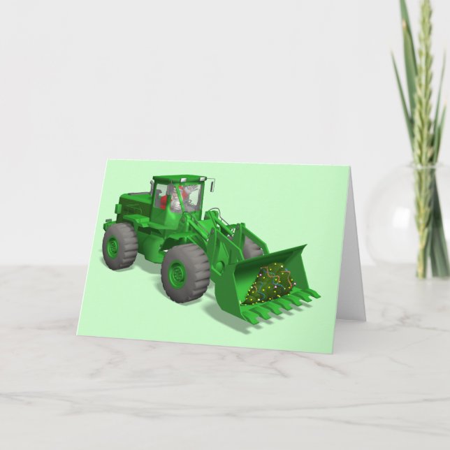 Cartão De Festividades Funny Santa Claus Loves Bulldozers (Frente)