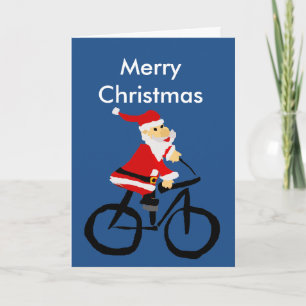 Cartão De Festividades Funny Santa Claus Riding Bicycle Christmas Art