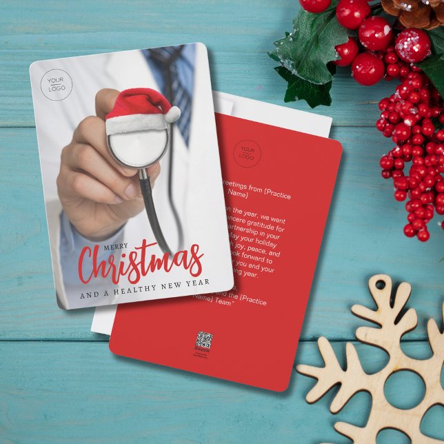 Cartão De Festividades Funny Santa Hat Stethoscope LOGO Médico (Criador carregado)