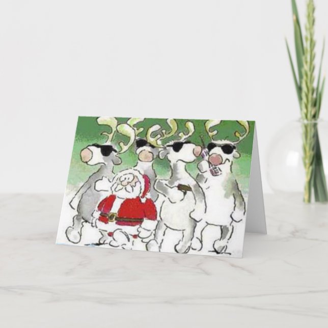 Cartão De Festividades Funny Santa Secret Service Reindeer Christmas Card (Frente)