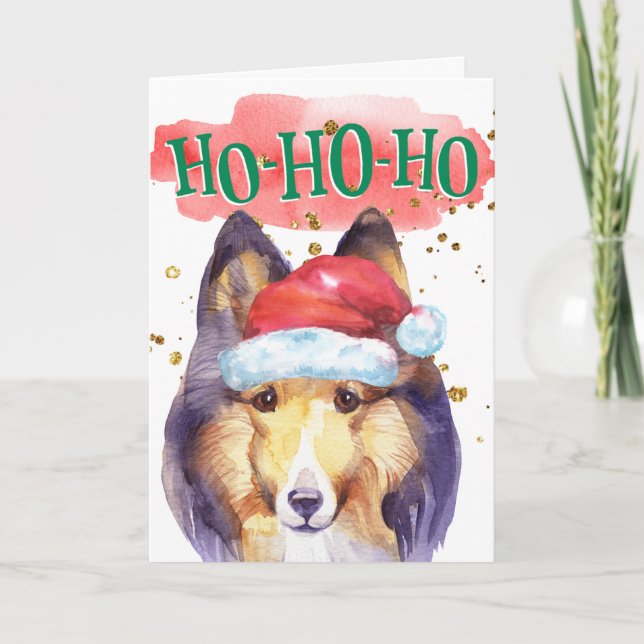 Cartão De Festividades Funny Sheltie dog Santa hat yappy howlidays (Frente)