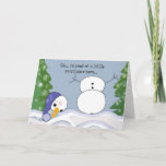 Cartão De Festividades Funny Snowman Scene - Assistance Required<br><div class="desc">A funny snowman scene featuring a snowman who's head has fallen off and lying in the snow. He's in need of a little assistance on this snowy day.</div>