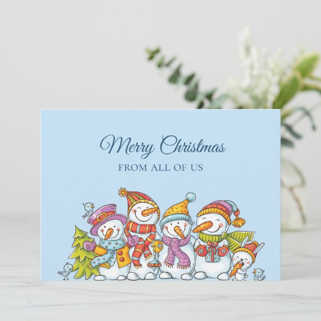 Cartão De Festividades Funny Snowmen Happy Holiday Merry Christmas Card (Em pé/Frente)