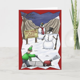Cartão De Festividades Funny Snowmen Protest SnowBlower Christmas Card