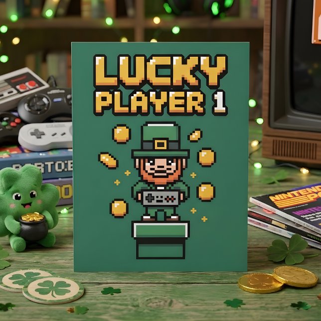 Cartão De Festividades Funny St Patrick Days Gamer Pixel (Criador carregado)