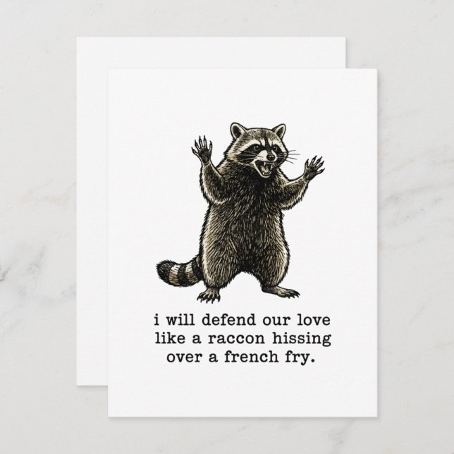 Cartão De Festividades Funny Valentine Card Raccoon Love for Couples (Frente/Verso)