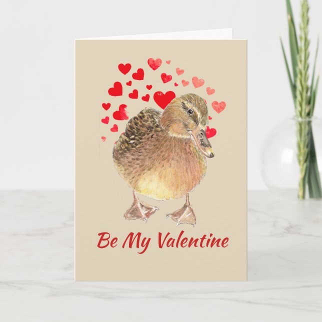Cartão De Festividades Funny Valentine Lucky Duck with Cute  Duck Card (Frente)