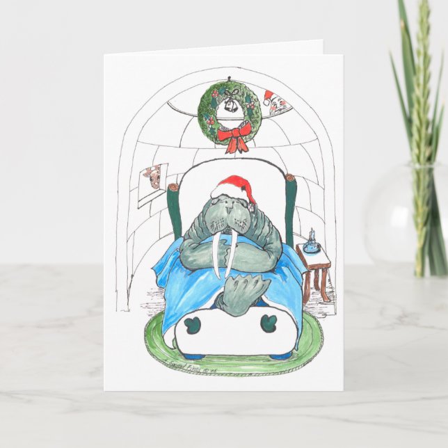 Cartão De Festividades Funny Walrus and Igloo Wildlife Christmas Card (Frente)