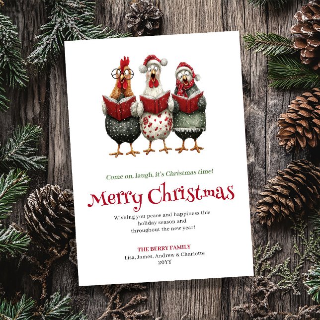 Cartão De Festividades Funny watercolor chickens Christmas greeting card (Funny watercolor chickens Christmas greeting card

)