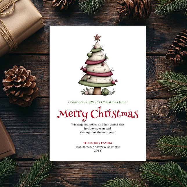 Cartão De Festividades Funny watercolor Christmas tree greeting card (Cheerful Whimsical Christmas Tree Watercolor Card)