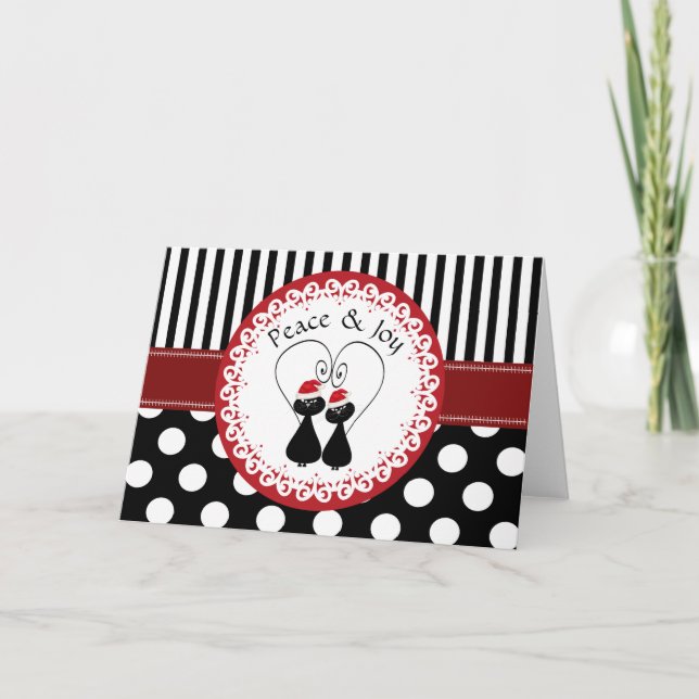 Cartão De Festividades Funny whimsical Christmas cat couple pattern (Frente)
