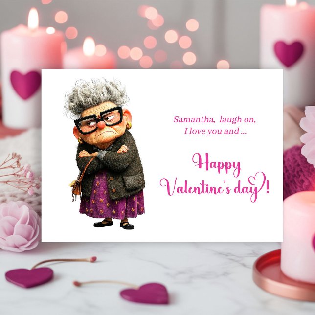 Cartão De Festividades Funny Whimsical Grumpy Lady Valentine’s Day Card (Funny Whimsical Grumpy Lady Valentine’s Day Card)