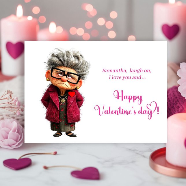 Cartão De Festividades Funny Whimsical Lady Hot Pink Joy Valentine (Funny Whimsical Lady Hot Pink Joy Valentine

)