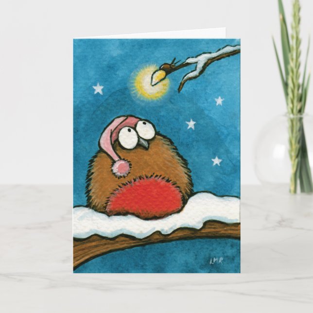 Cartão De Festividades Funny Whimsical Robin and Glow-Bug Festive Card (Frente)