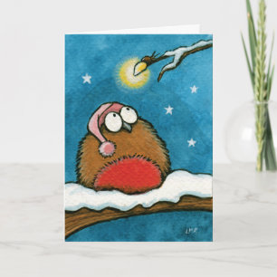 Cartão De Festividades Funny Whimsical Robin and Glow-Bug Festive Card