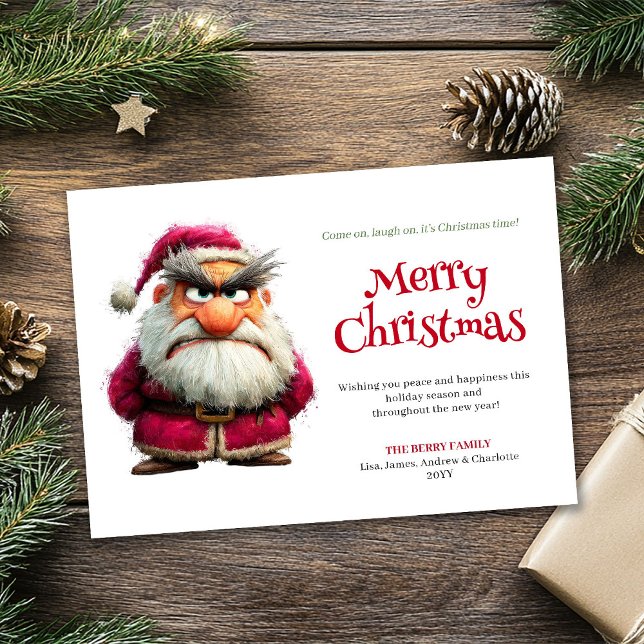 Cartão De Festividades Funny whimsical Santa digital holiday greeting (Funny whimsical Santa digital holiday greeting)