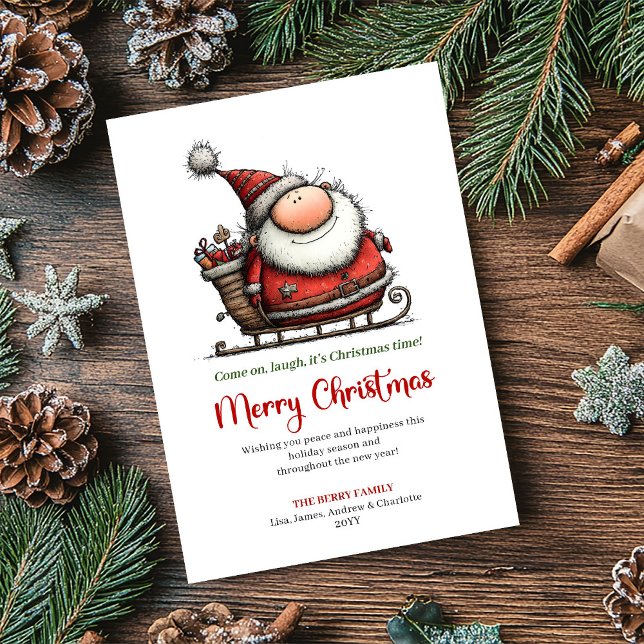 Cartão De Festividades Funny Whimsical Santa Red Green Holiday Greeting (Funny Whimsical Santa Red Green Holiday Greeting)