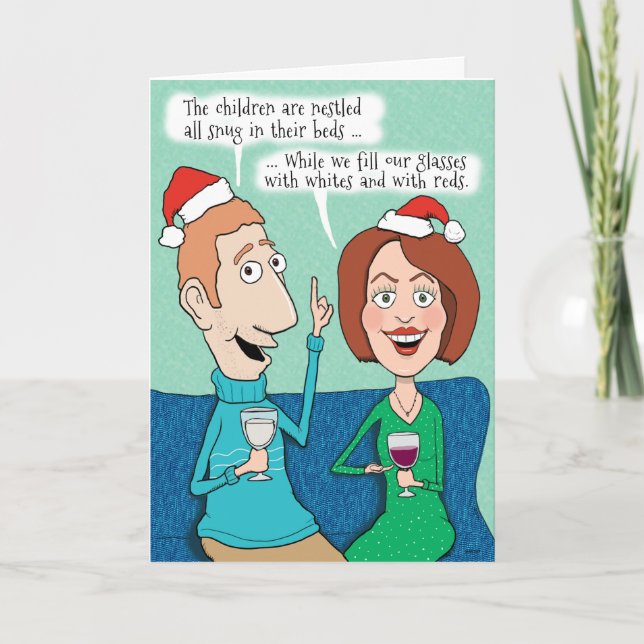 Cartão De Festividades Funny Wine Drinkers Christmas Card (Frente)