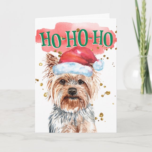 Cartão De Festividades Funny Yorkshire terrier Santa hat yappy nos dias d (Frente)