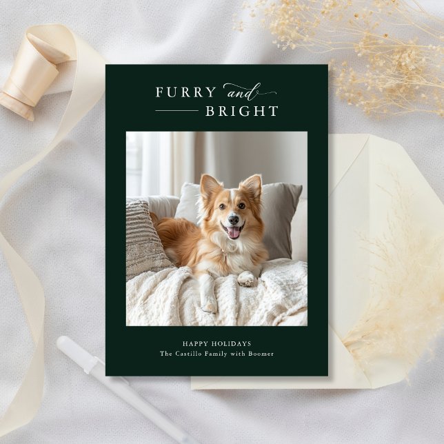 Cartão De Festividades Furry & Bright Simple Dog Natal 2 Foto Verde (Criador carregado)