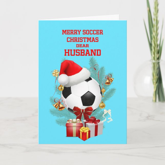 Cartão De Festividades Futebol de Natal do marido (Frente)
