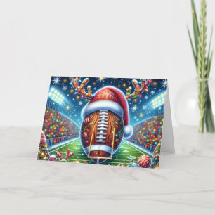 Cartão De Festividades Futebol Fofo com Chifres de Rena Natal