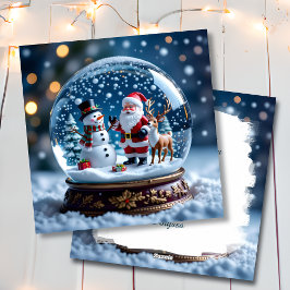 Cartão De Festividades G globo de neve com boneco de neve e Papai Noel Na